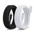 A premium, close-up photograph of a coiled black and a coiled white 9-foot braided Type-C cable on a pure white background.