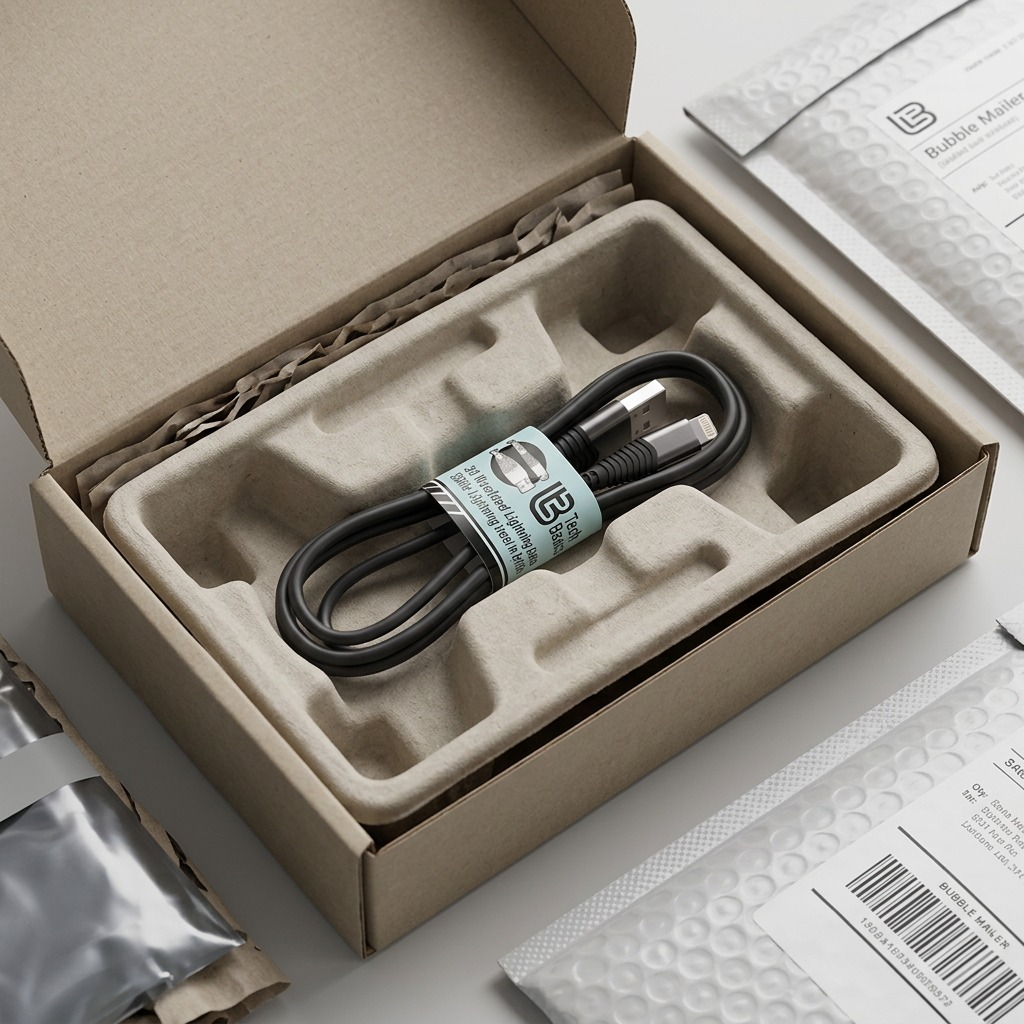 Tech Basics 3ft black Lightning Cable from its secure shipping packaging unboxing scene.
