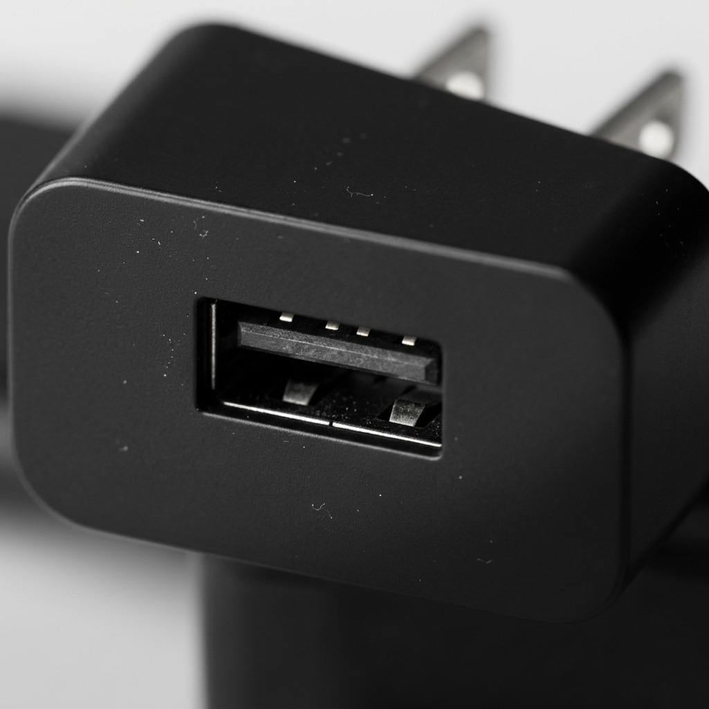 Extreme close-up detail shot focusing on the USB port opening.