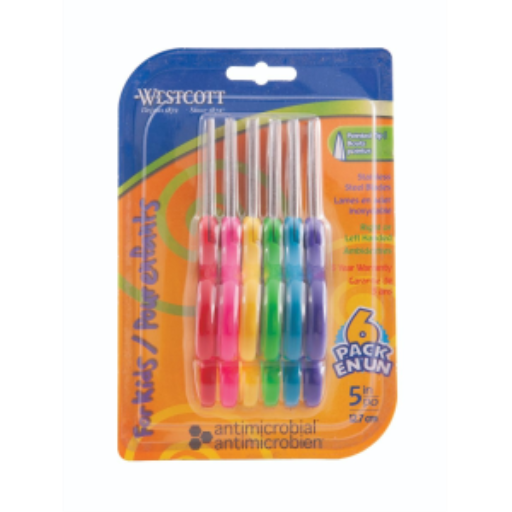 5? Antimicrobial Pointed Kids Scissors, 6/pk / Ciseaux ? bouts pointus avec protection antimicrobienne pour enfants, 5 po - 6/paquet
