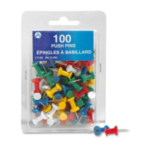 Push Pins Assorted Colors, 100/Box /  Couleurs assorties 100 par bo?te