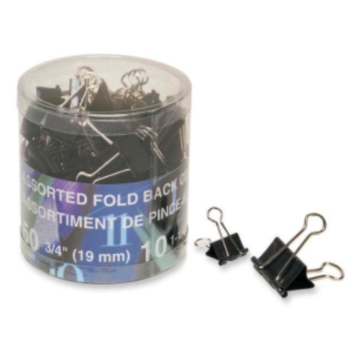 Fold Back Clips 60 Black, Assorted Sizes - 50 x 3/4" (19mm), 10 x 1-1/4" (32mm) / Pince-notes 60 noires, tailles vari?es - 50 x 3/4 po, 10 x 1-1/4 po