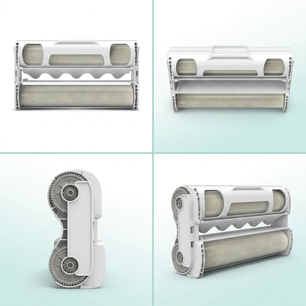 Xyron-aligned 2x2 matrix grid showcasing the two-sided lam refill at multiple useful angles.