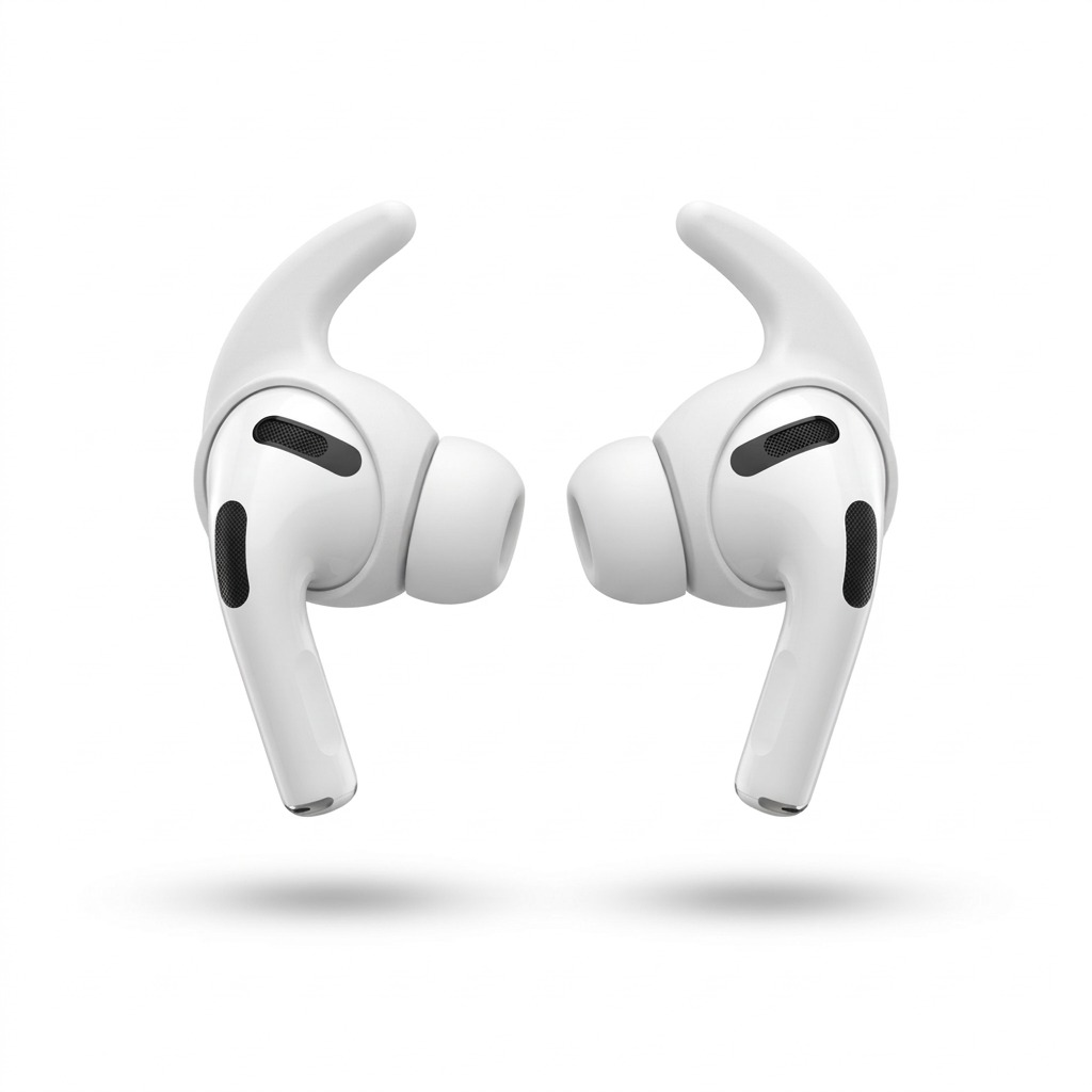 KeyBudz EarBuddyz AirPods Pro 3rd Gen White ear tips with integrated wingtips on white background.