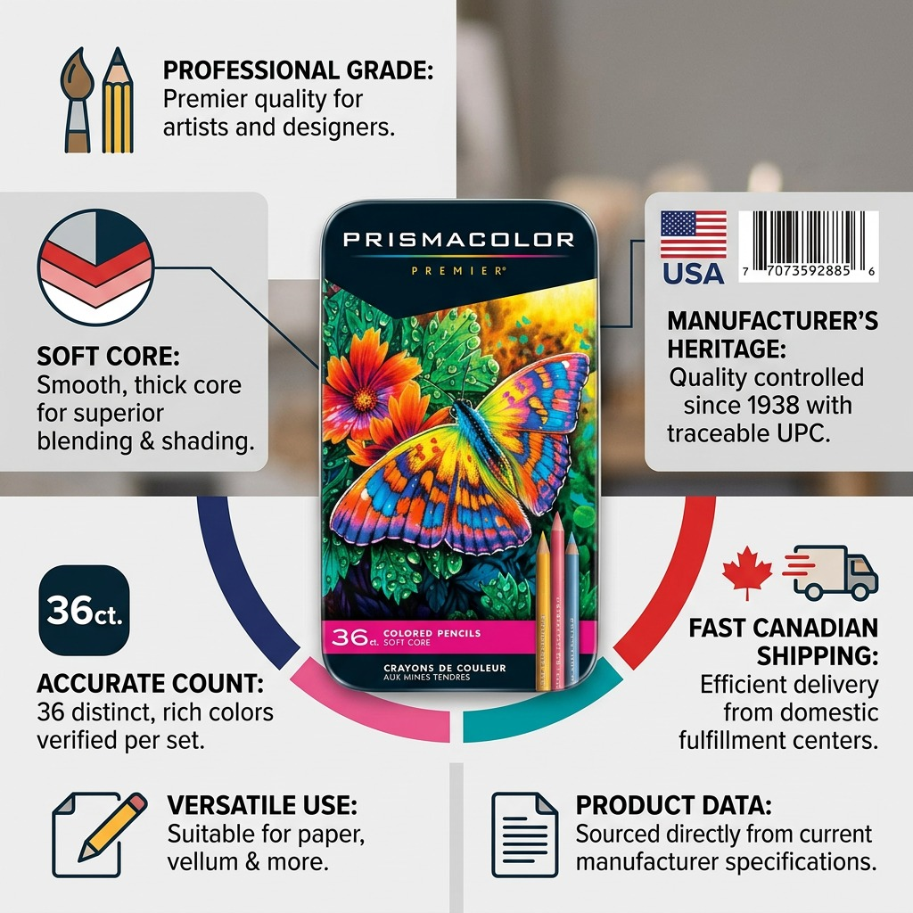 ~ Trust infographic for Prismacolor 36-ct pencils highlighting quality, heritage, and shipping.