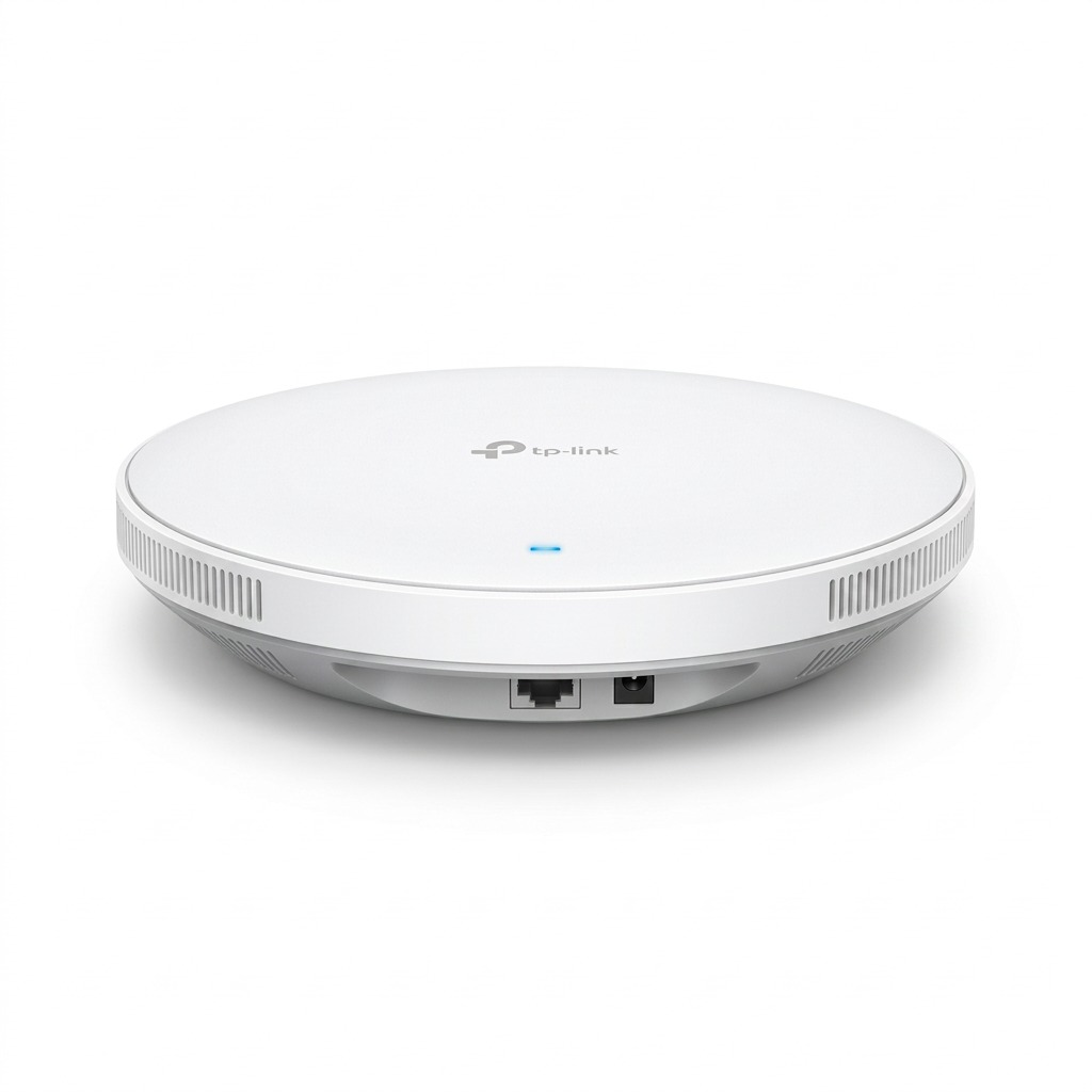 A high-resolution, pure white background hero shot of the TP-Link Omada BE11000 Access Point.