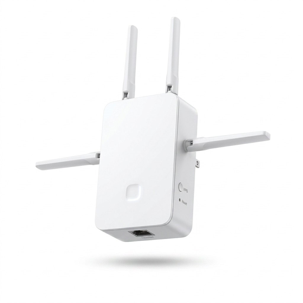 TP-Link RE655BE Wi-Fi Extender. High-res hero shot with four antennas.