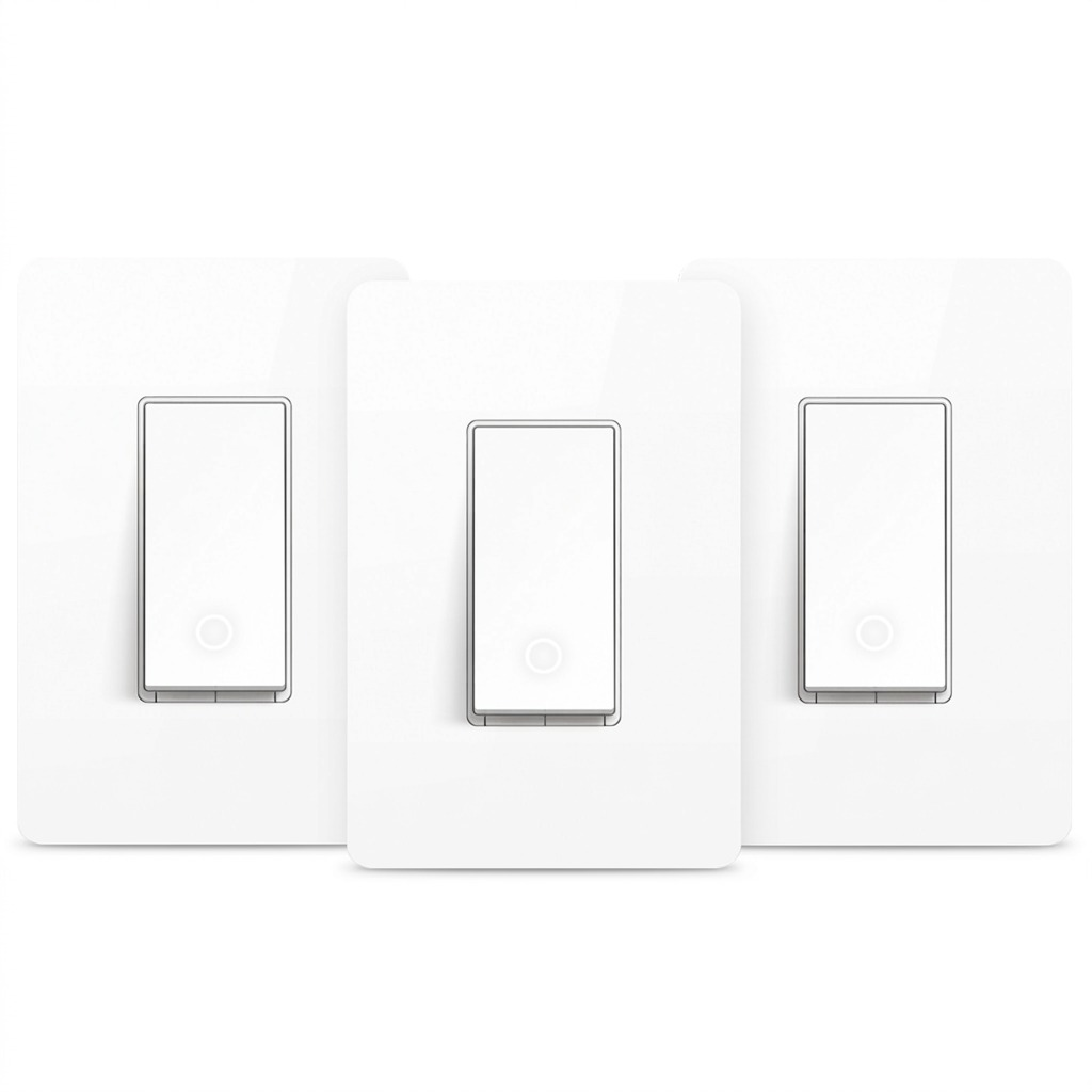A hero image of three TP-Link KS205P3 Matter switches on a pure white background.