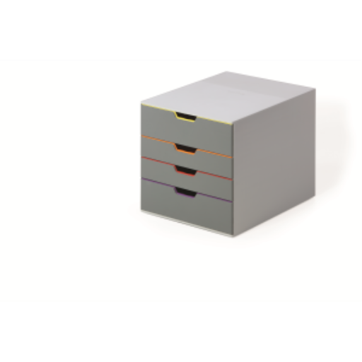 DURABLE Desktop Drawer Organizer (VARICOLOR 4 Compartments with Removable Labels) 14" x 11.5" x 11" (LxWxH), Gray & Multicolored (760427)