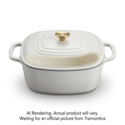 Tramontina Prisma 7 Quart Enameled Cast Iron Covered Square Dutch Oven, Satin White