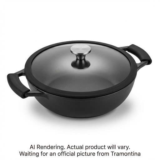 Tramontina Utsava Pre-Seasoned Cast Iron Kadai with Lid, 3.9 qt.