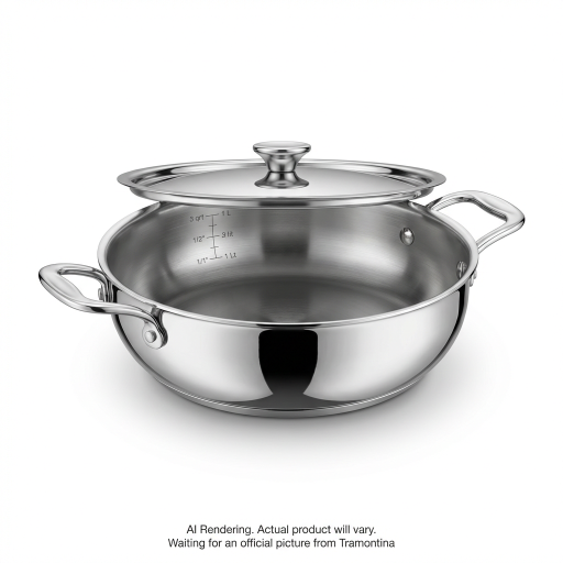 Tramontina Utsava Tri-Ply Clad Stainless Steel Covered Kadai, 2.75 qt.