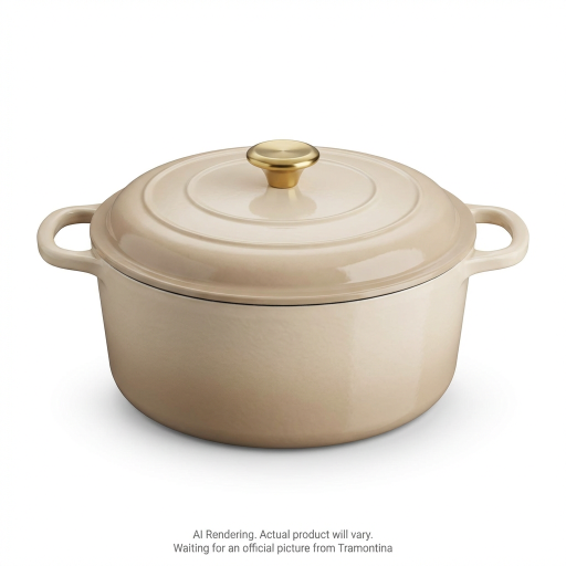 Tramontina Bestow 5.5 Quart Enameled Cast Iron Covered Round Dutch, Latte