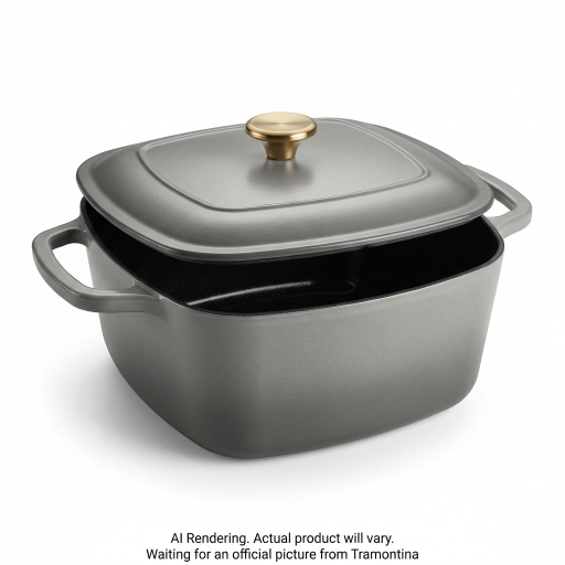 Tramontina Prisma 7 Quart Enameled Cast Iron Covered Square Dutch Oven, Satin Gray