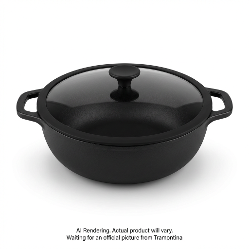 Tramontina Utsava Pre-Seasoned Cast Iron Kadai with Lid, 4.9 qt.