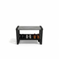 A high-resolution, centered image of a grey wood and black metal entry bench on a pure white background.