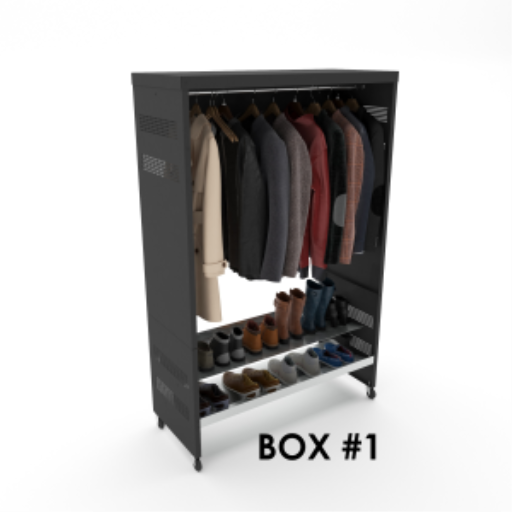 (CUSMA form attached) Zeus Mobile Coat and boot rack / 2 Tier / Shelf 46.25" grey / Mate black Frame / Store 10 pairs /Box 1 of 2