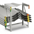 \nRAKABOT Titan 4-Shelf SS Rack: four stainless steel (304 #4) industrial storage shelves, realistic angle.\n