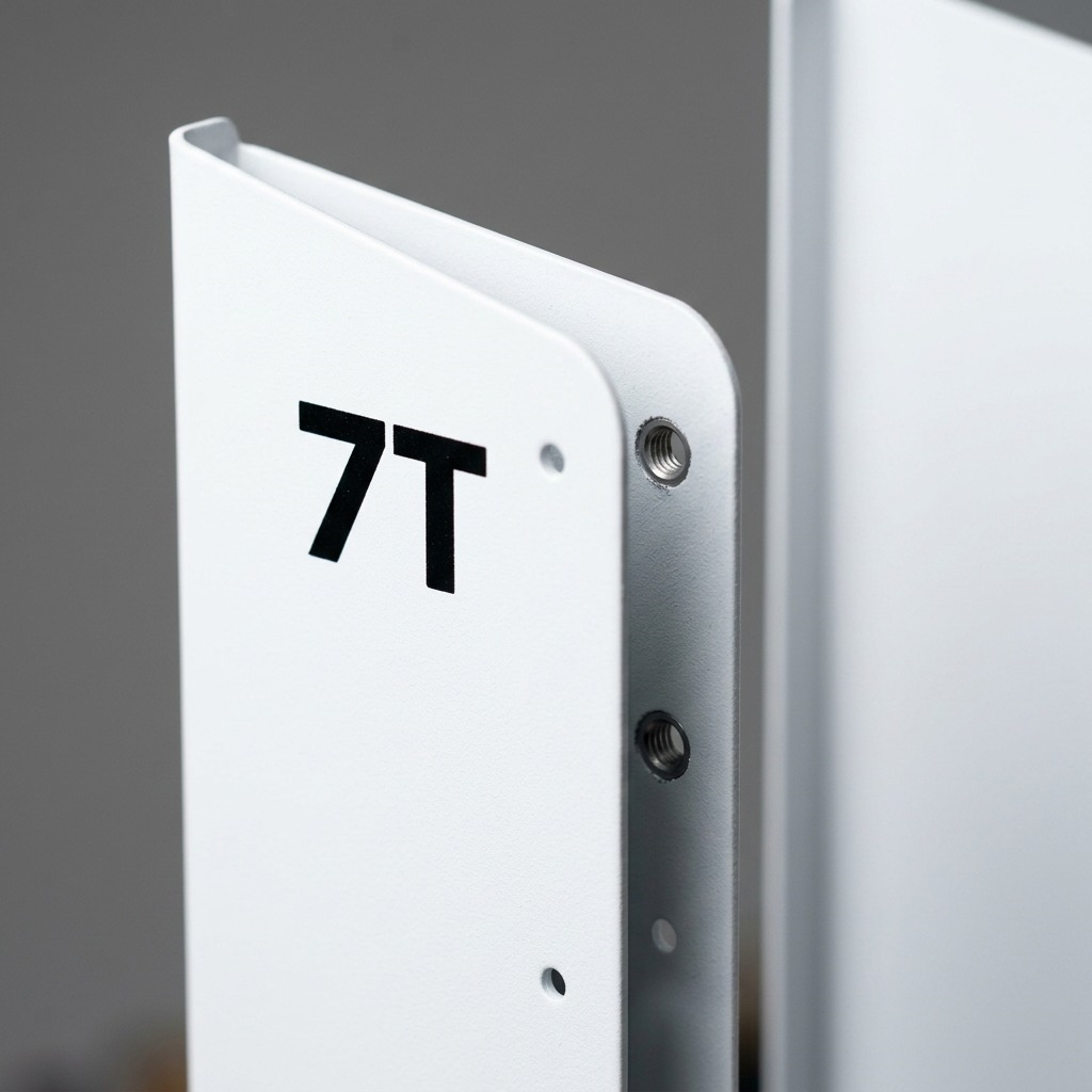 Extreme close-up of a Rakabot Titan 7T side panel revealing material texture and mounting holes.