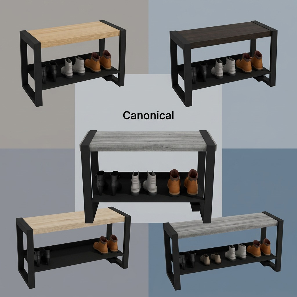A product variant matrix displaying the Rakabot Moderno (MOD34-GREY) for five distinct color and configuration options in a premium, multi-angle grid.