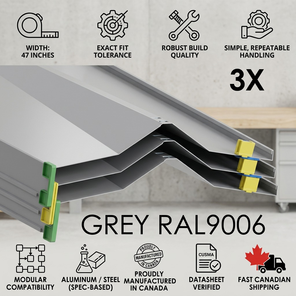 A vertical product infographic for Rakabot Titan 3X shelves, trusted fit, material, and shipping detail.