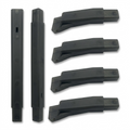 Four dark, angular RAKABOT plastic legs for a Boot Rack, fanned on a pure white background.