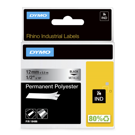 Rhino 1/2" Metallized Perm Label- 12Mm