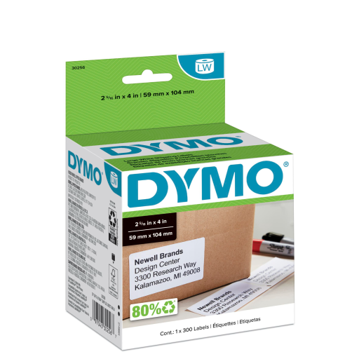 DYMO Authentic LW Large Shipping Labels, DYMO Labels for LabelWriter Label Printers, Print Up to 6-Line Addresses, 2-5/16" x 4", 1 Roll of 300