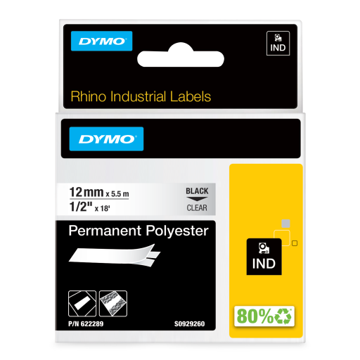 Rhino 1/2" Clear Perm Poly Label-12Mm