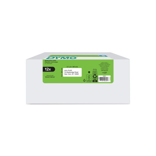 DYMO Authentic LW Multi-Purpose Labels for LabelWriter Label Printers, White, 1" x 2-1/8", 12 rolls of 500 (6000 Total)