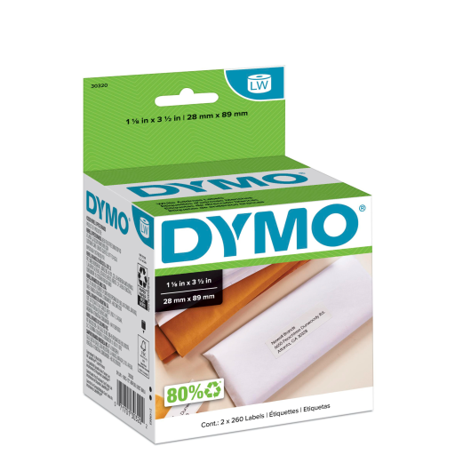 DYMO Authentic LW White Mailing Address Labels, DYMO Labels for LabelWriter Label Printers, 1-1/8" x 3-1/2", 2 Rolls of 260 (520 Total)