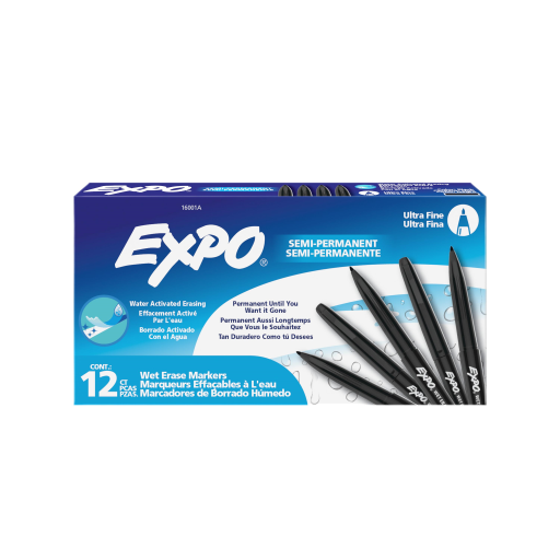 EXPO Wet Erase Marker, Semi-Permanent Markers, Black, Ultra Fine Tip, 1 Unit
