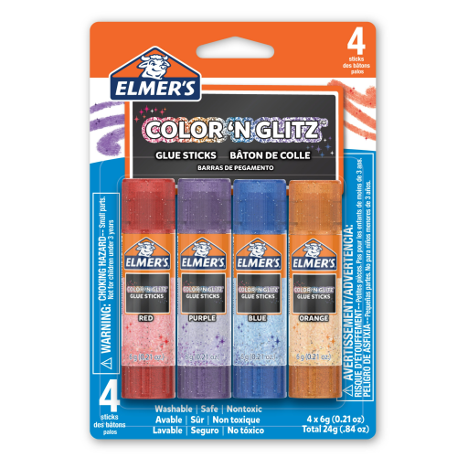 Elmer’s Colour 'n Glitz Glue Sticks Variety Pack, Washable, Assorted Colours, 6 Grams, 4 Count