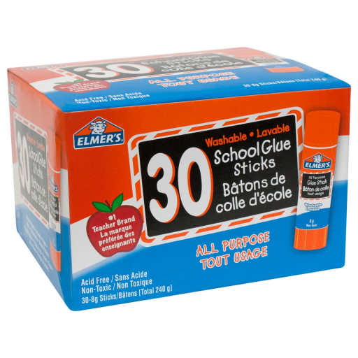 Elmer's School Glue Sticks, All-Purpose, Washable, Non-Toxic, 8 g, 30 Count