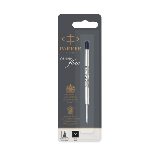 Parker Ballpoint Pen Refill, Medium Tip, Black QUINKflow Ink, 1 Count