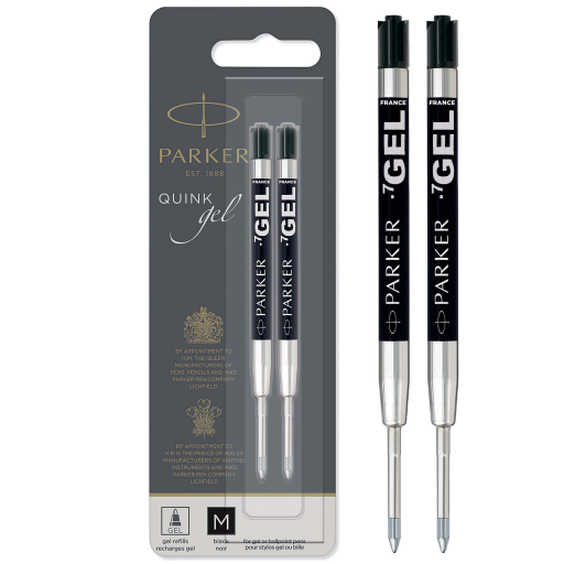 Parker Gel Pen Refills, Medium Tip (0.7mm), Black QUINK Ink, 2 Count
