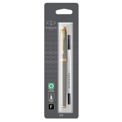 Parker IM Rollerball Pen, Brushed Metal, Fine Point Black Ink, Blister Pack