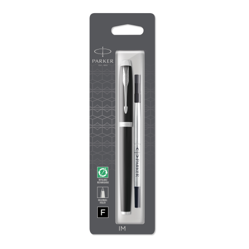 Parker IM Rollerball Pen, Black Lacquer with Chrome Trim, Fine Point Black Ink