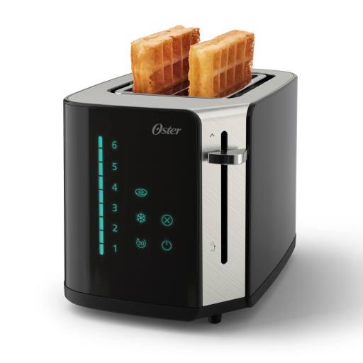 Oster 2171367 Touchscreen 2-Slice Toaster – Digital Controls, 6 Shade Settings & Black Stainless Finish