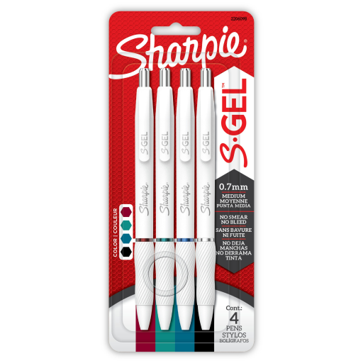 Sharpie 2206098 S-Gel Fashion Barrel Gel Pens – Pearl White, Medium 0.7mm, 4-Pack Assorted