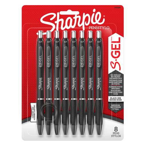 Sharpie 2105284 S-Gel Pens – High-Performance 0.7mm Medium Point, Black Ink, 8 Count Pack