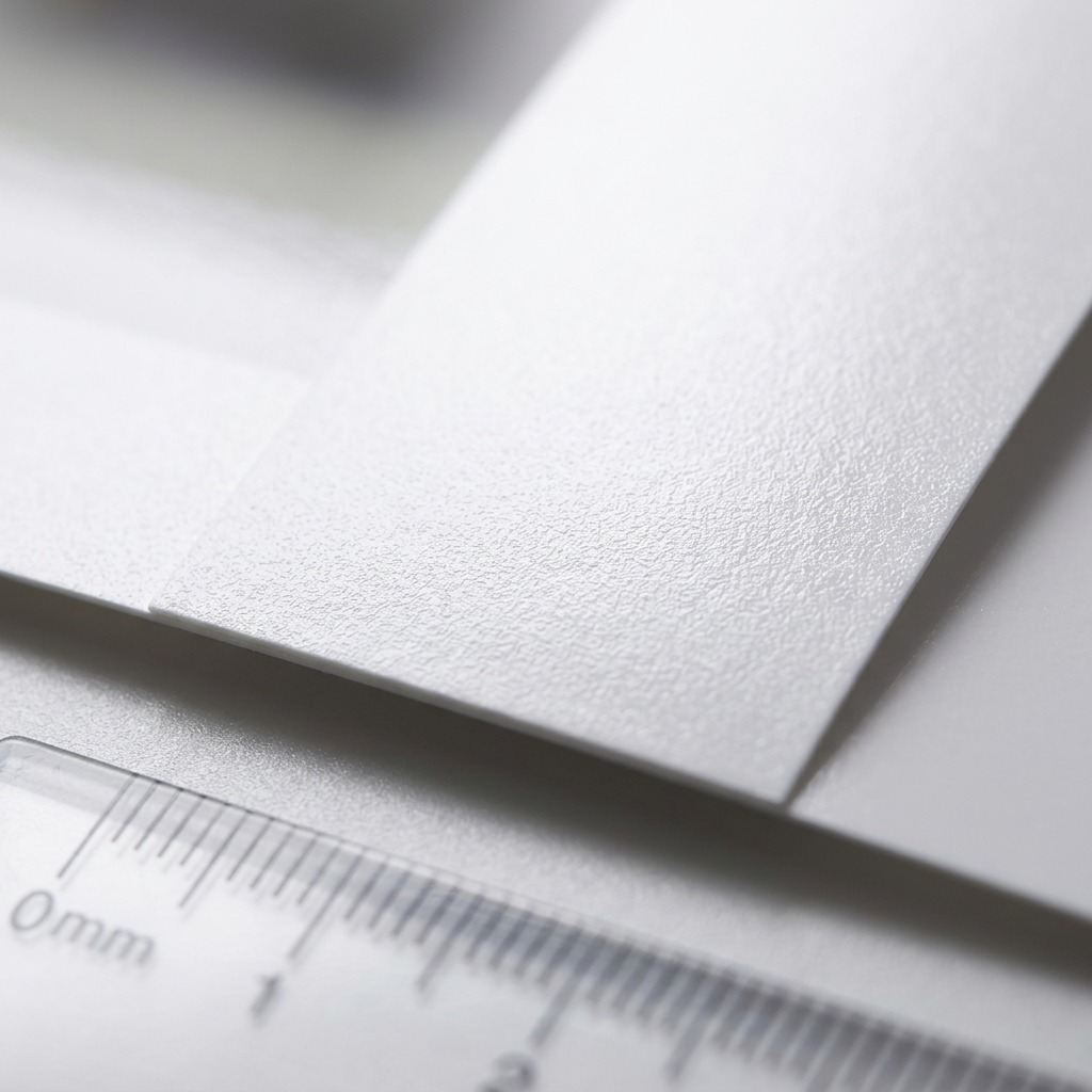 An extreme macro photograph capturing the unique textured surface of the specialized Canon photo paper from the KL-36IP set, highlighting its fine grain and pristine finish, ready for dye-sublimation printing.