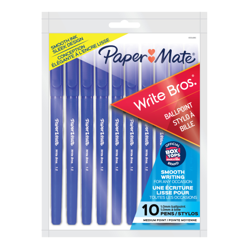 Paper Mate Ballpoint Pens, Write Bros. Blue Ink Pens, Medium Point (1.0 mm), 10 Count