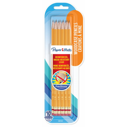 Paper Mate EverStrong #2 Pencils, Reinforced, Break-Resistant Lead When Writing, 10 Count
