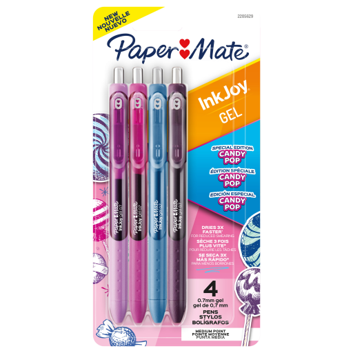 Paper Mate InkJoy Gel Pens, Candy Pop Colours, Medium (0.7mm) Point, Retractable, 4 Count
