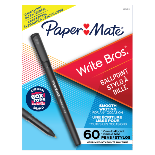 Paper Mate Ballpoint Pens, Write Bros. Black Ink Pens, Medium Point (1.0 mm), 60 Count