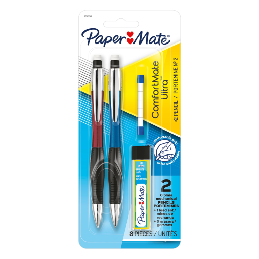 Paper Mate Comfort Mate Ultra Mechanical Pencil Set, 0.5 mm, HB #2, Assorted Colours, 4 Count