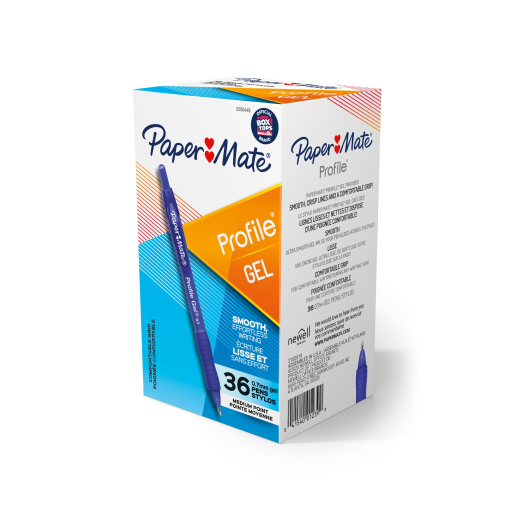 Paper Mate Gel Pen, Profile Retractable Pen, Medium Point (0.7 mm), Blue, 36 Count