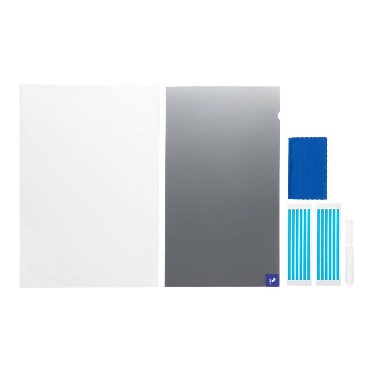 Kensington FP280W9 privacy screen with mounting tabs and cleaning accessories