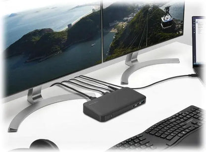 : Kensington SD4840P USB-C dock in multi-monitor office workstation